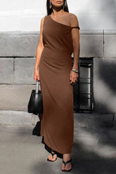 Casual Irregular Oblique Collar One Step Skirt Dresses